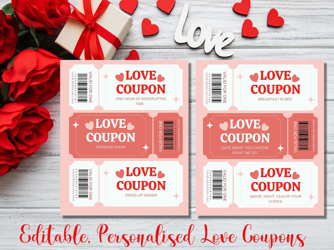 Customizable Love Coupon Book | Printable Coupon Book, Valentine's Day Gift, Last Minute Gift ...