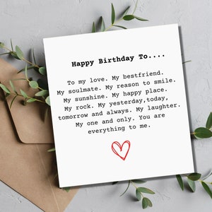 Biglietto di compleanno personalizzato My Everything - Biglietto di compleanno fidanzata - Biglietto di compleanno fidanzato - Biglietto di compleanno per marito o moglie - Lamina rossa