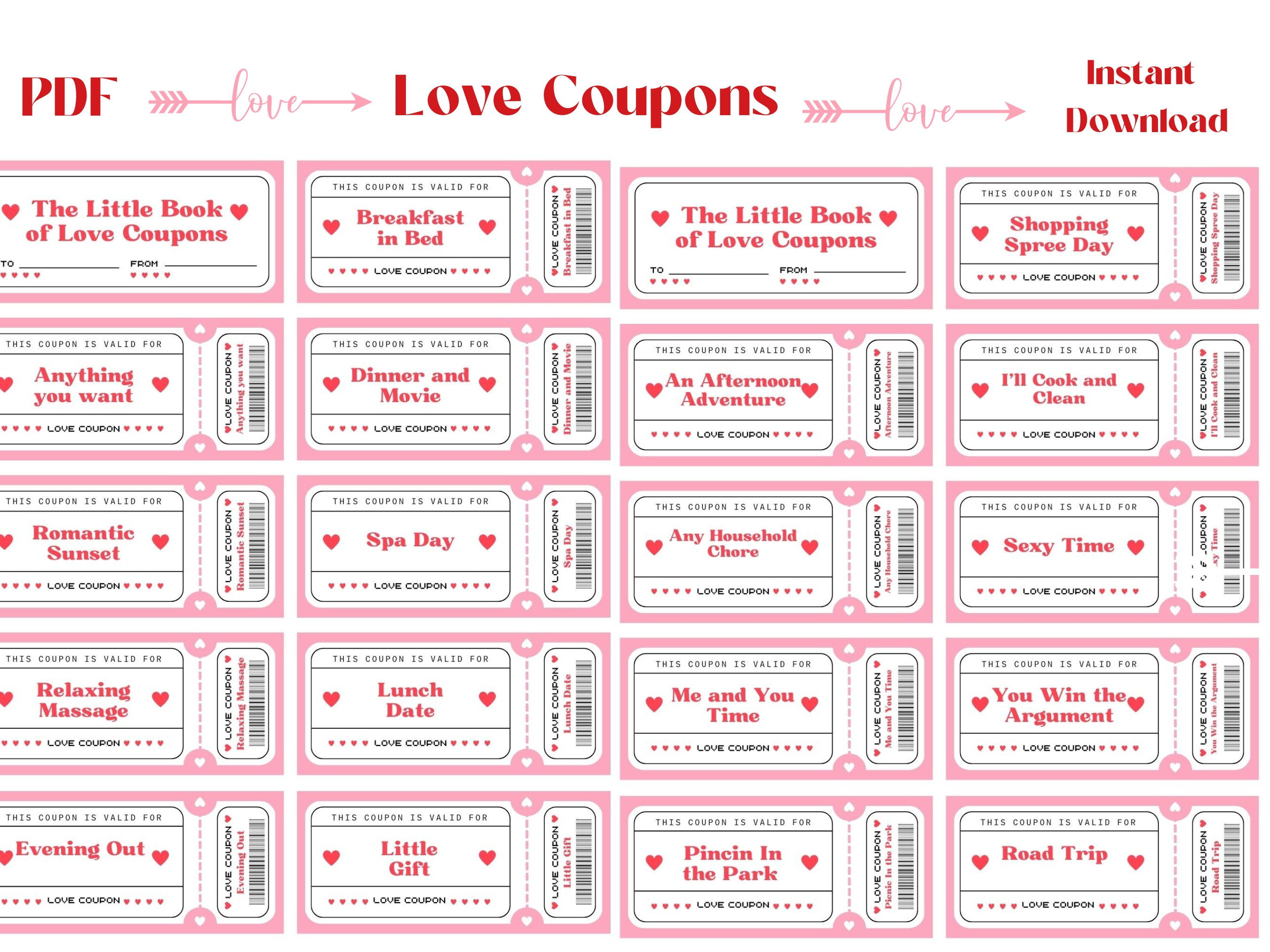 Love Coupon Book For Her Printable Love Coupons Valentines Love Coupons Birthday T For Her