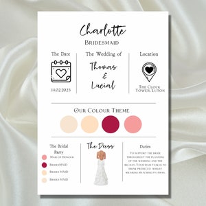 Bridesmaid Info Card Template, Bridal Party Info Card, Bridesmaid Information Card, Modern Minimalist Bridesmaid Infographic