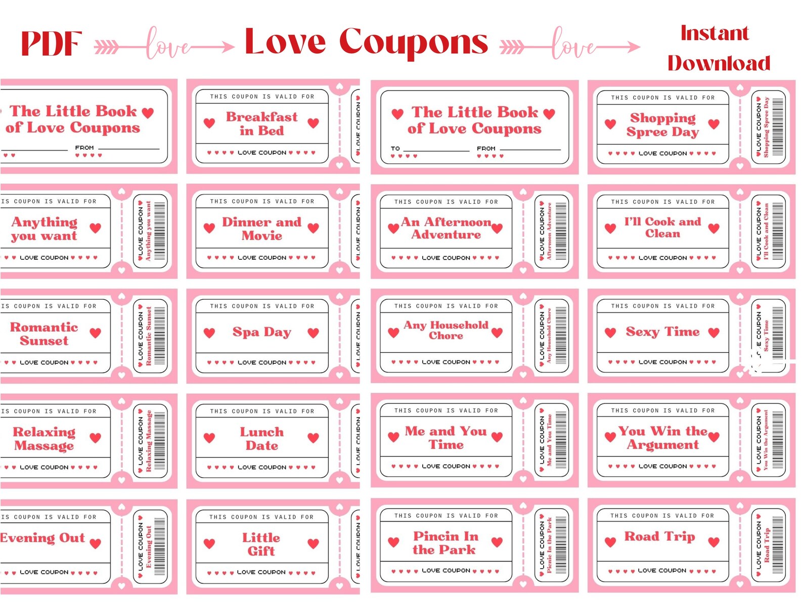 Love Coupon Book for Him, Printable Love Coupons, Valentines Love ...