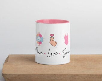 Peace Love and Swim Mug with Color Inside