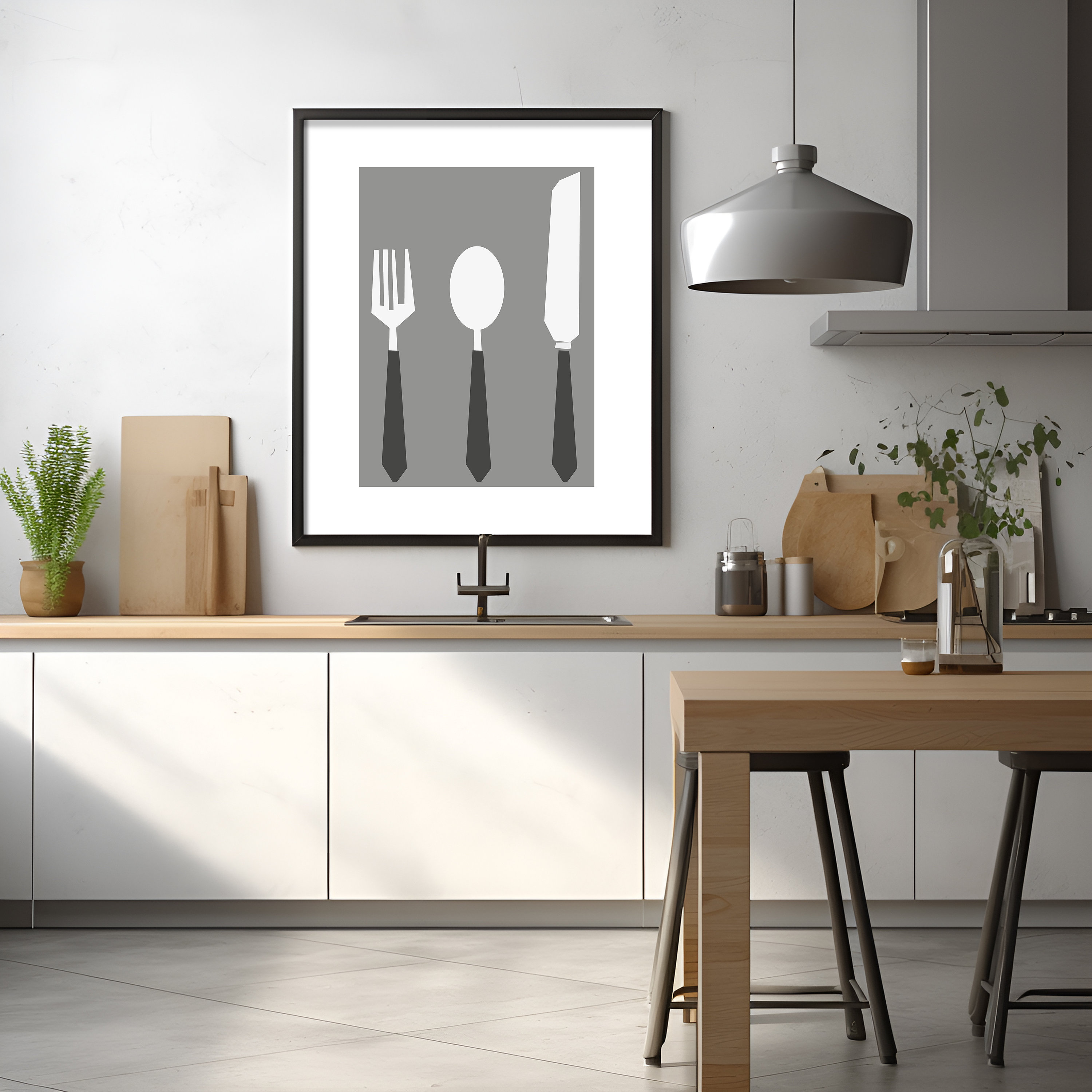 Set of 3 Prints Black and White Kitchen Decor Wall Art Dining Room Wall