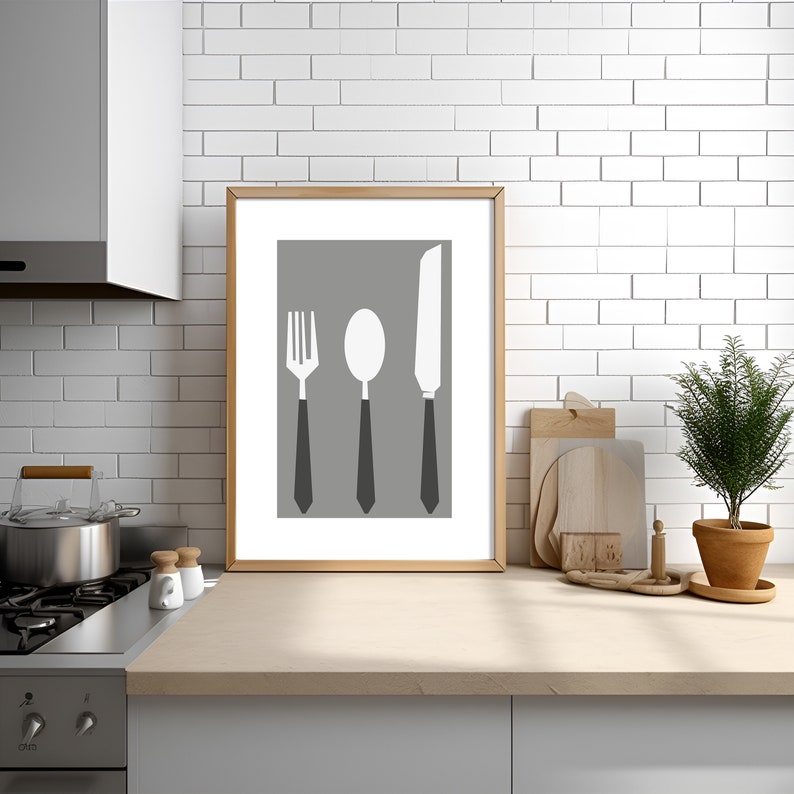 Set of 3 Prints Black and White Kitchen Decor Wall Art Dining Etsy