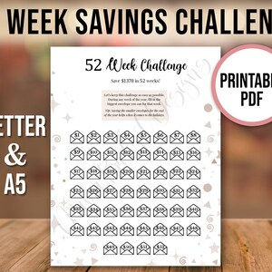 52 Weeks Savings Tracker, Printable Tracker, Budget Planner, Savings Challenge, Letter, A5