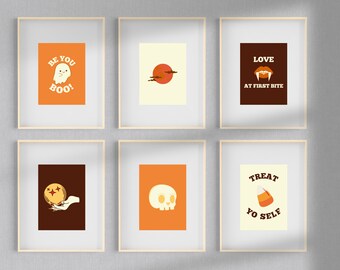 Halloween Set of 6 Prints, Halloween Wall Art, Halloween Printable Wall Art, Halloween Art, Halloween Decor, Cute Halloween Prints