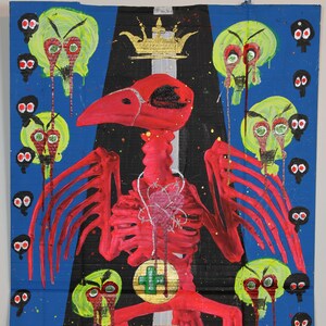 Roadkill Raven "Take Chances" sulla Universal Highway Michael Houghton Universe Rock Punk Couture Acrilico Mixed Media Painting