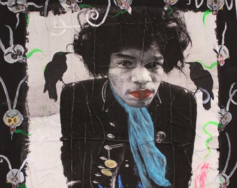 Jimi Hendrix "Axis Bold as Love" Rock Art Acryl Mixed Media Original Gemälde: Michael Houghton II NYC Rock Punk Couture