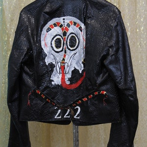 Snakeskin Leather Jacket Voodoo Skull Hand painted Michael Houghton Rock Punk Couture