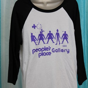 People&#39;s Place Gallery Baseball Quarter Sleeve T-Shirt Purple Lettering: Michael Houghton Punk Rock Couture