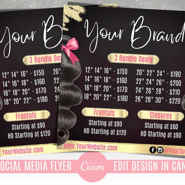 Editable Hair Social Media Flyer, Hair Bundle Template, Hair Branding, Bundle Deal Flyer, DIY Canva Template, Premade Beauty Flyer, Wig Sale