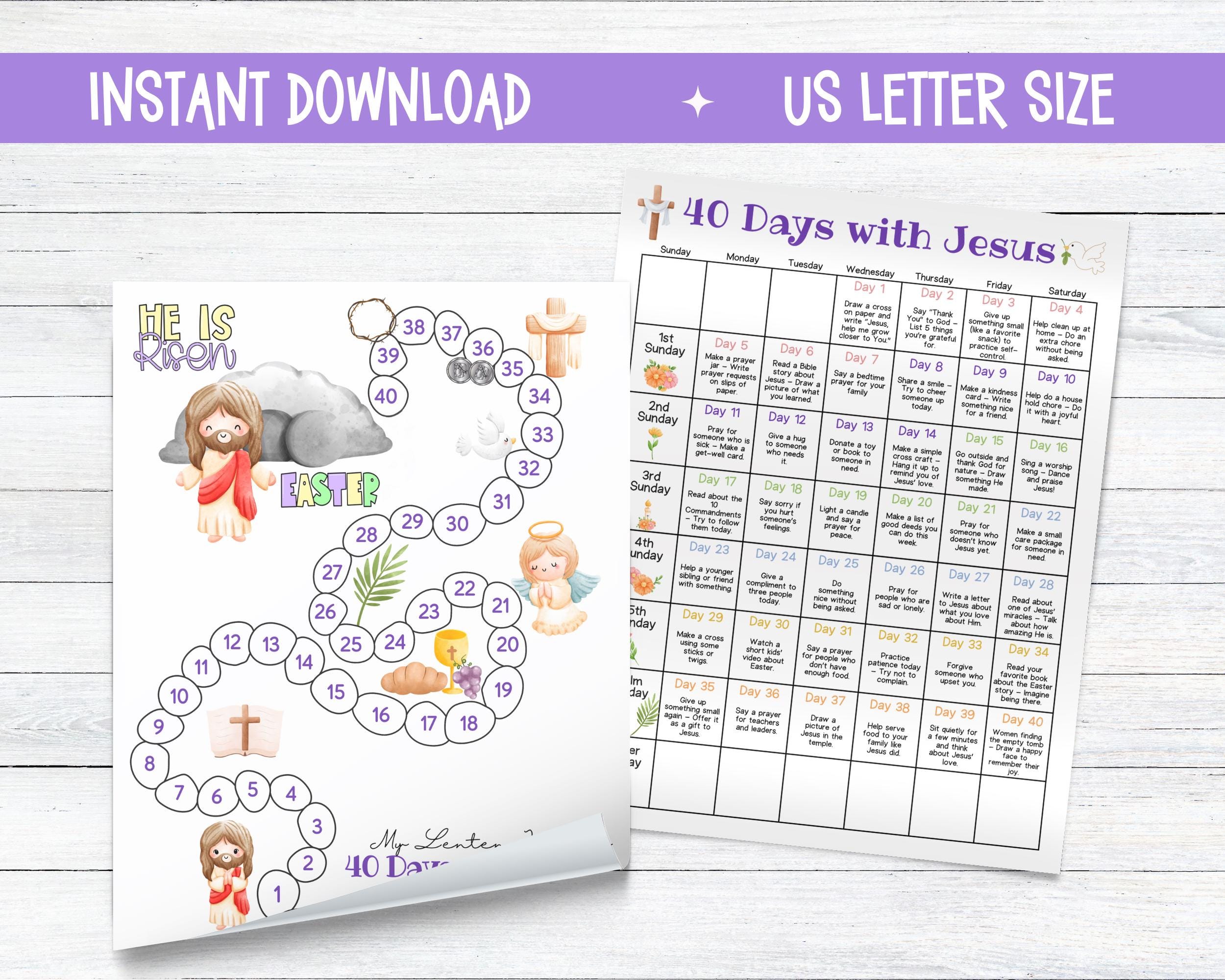 40 Days With Jesus Lenten Calendar, Lent Activities for Christian Kids ...