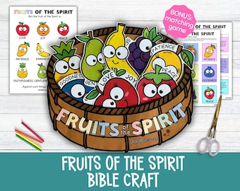Früchte des Geistes Bibel Handwerk, Galater 5: 22-23 Ausschneiden und Einfügen Aktivität und Memory-Spiel für Kinder Sonntagsschule oder Homeschool