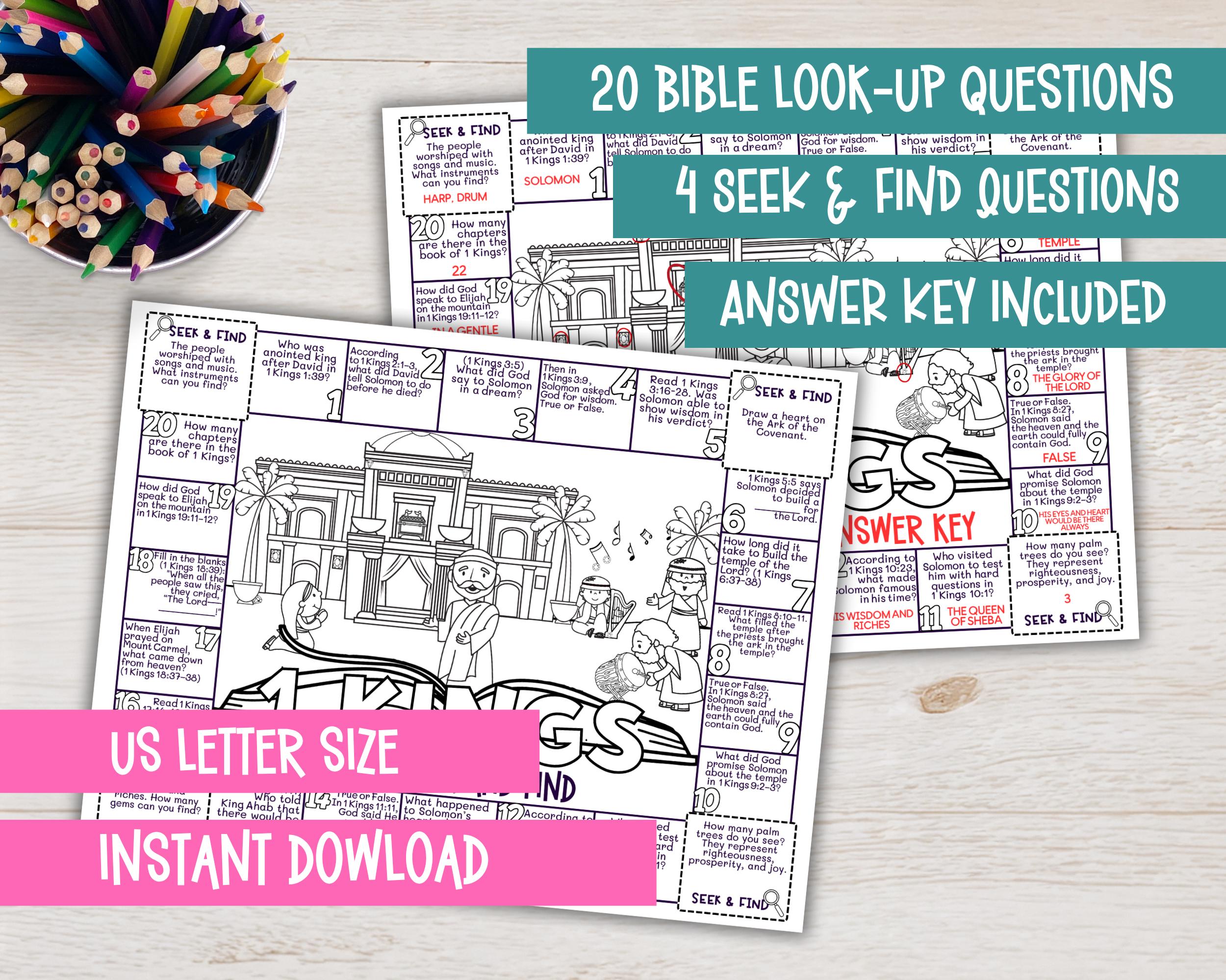 1 KINGS Bible Seek and Find, Books of the Bible Scavenger Hunt Game as ...