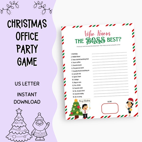 Christmas Office Party Who Knows The Boss Best Game - Fun Christmas Work Party Game - PDF - Digital Download