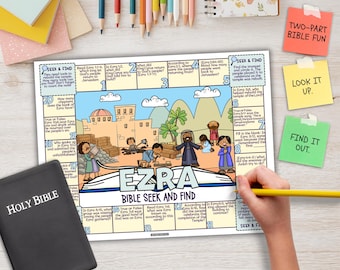 EZRA Bible Seek and Find, Books of the Bible Scavenger Hunt Game as Kids Activity for Sunday School or Christian Homeschooling