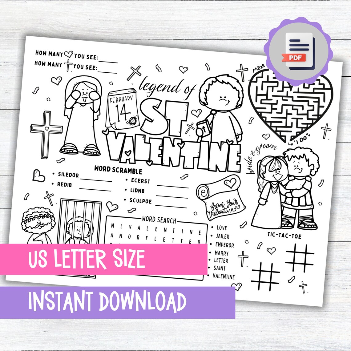 The Legend of St. Valentine Activity Placemat, Valentine's Day Coloring ...