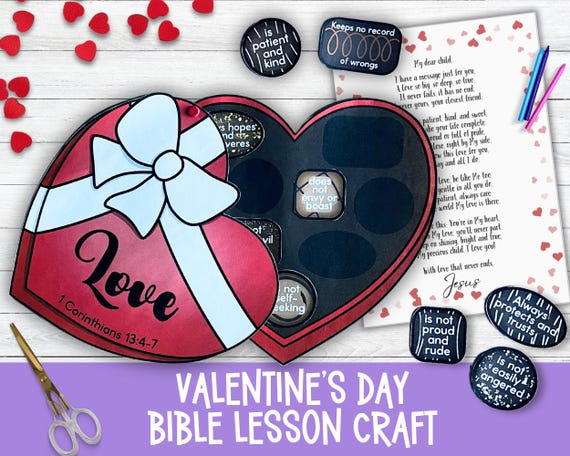 Valentine's Day Bible Lesson Craft, 1 Corinthians 13, Chocolate Box with Love Letter Craft Activity for Kids Sunday School or Homeschool