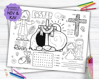 Easter Activity Placemat, Bible Story Coloring Placemat as Kids Activity for Sunday School or Homeschooling