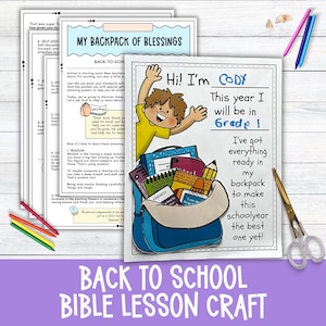 Retour à l'école leçon biblique, activité manuelle de sac à dos de bénédictions pour les enfants, école du dimanche ou école à la maison,