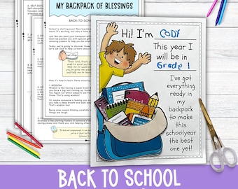 Back to School Bible Lesson Craft, Backpack of Blessings Craft Activity for Kids Sunday School or Homeschool,
