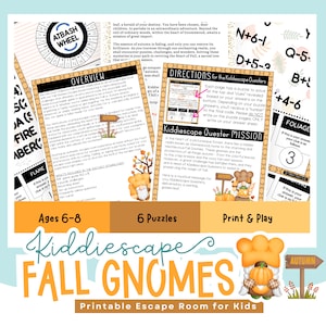 Fall/Autumn Gnomes Printable Escape Room for Kids | Fun and Educational Fall/Autumn Activity for Kids