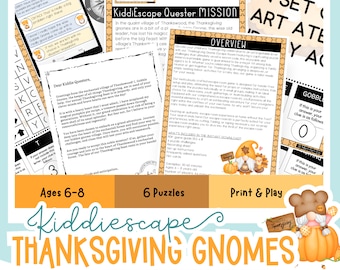 Thanksgiving Gnome Printable Escape Room for Kids | Fun and Educational Thanksgiving Activity for Kids