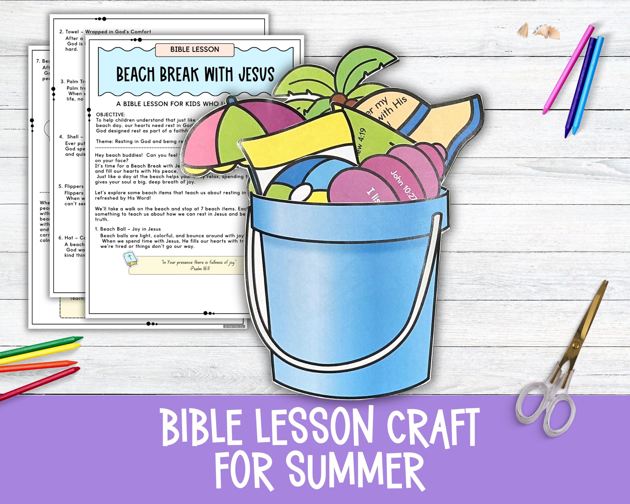 Beach-Themed Bible Lesson Craft for Summer, Build a Bucket Activity for Christian Kids at Sunday School, Homeschool or VBS