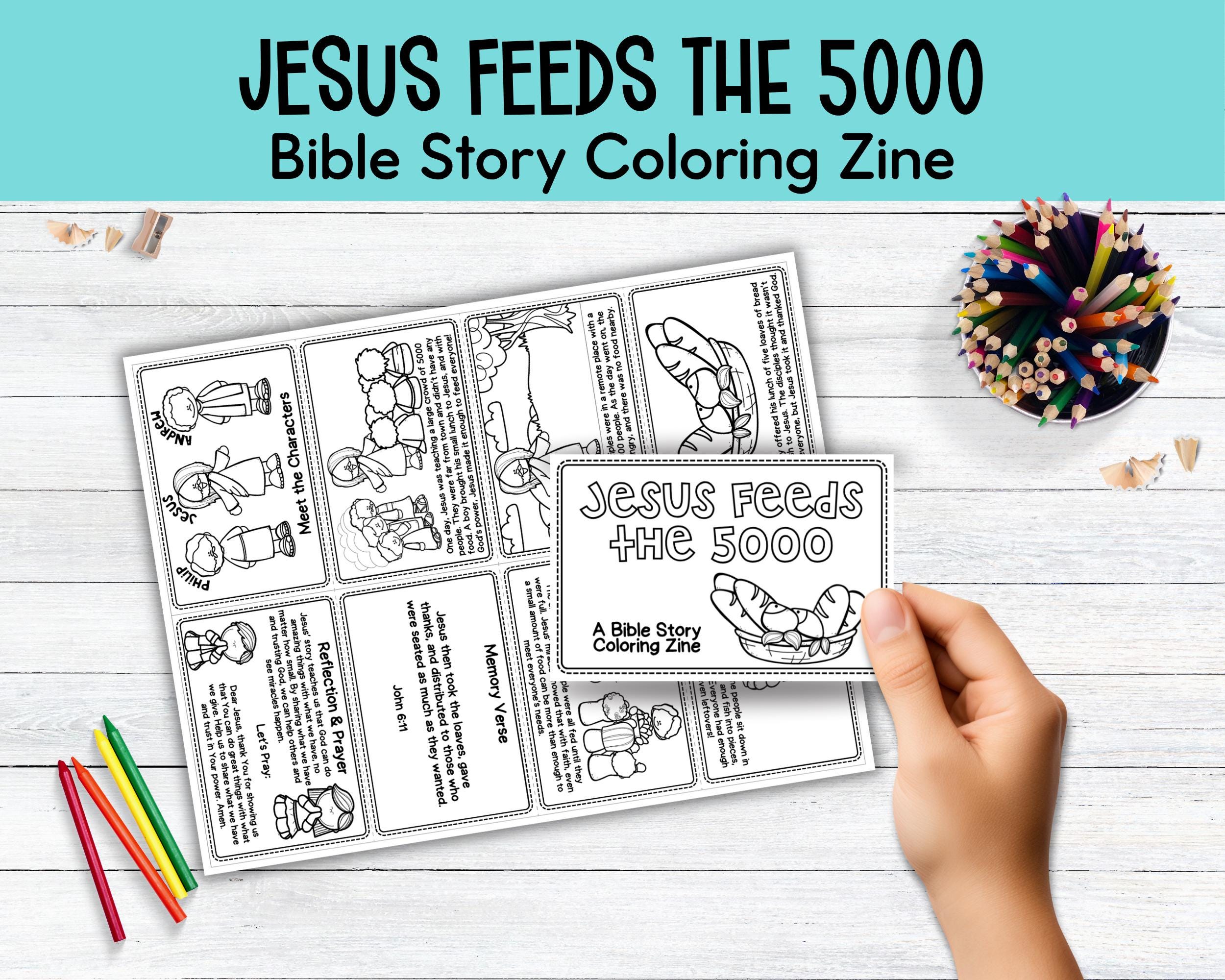 Jesus Feeds the 5000 Bible Story Coloring Zine for Kids | Printable ...
