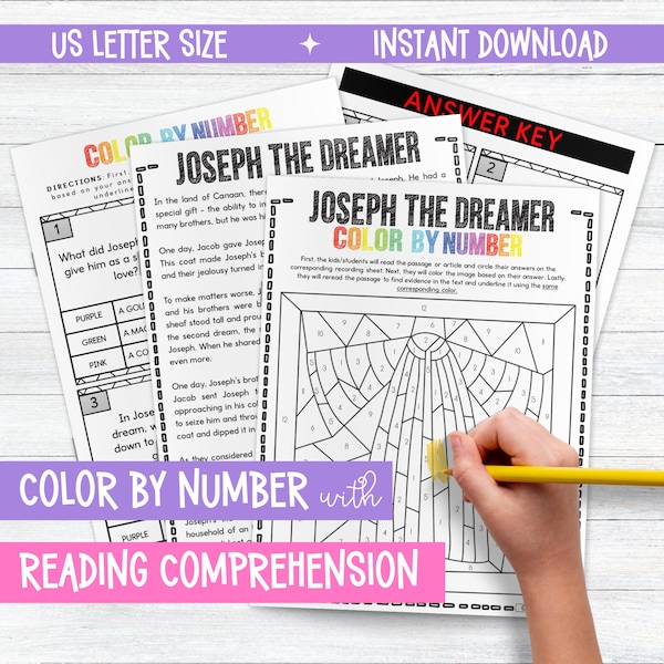 Joseph the Dreamer Color By Number Activity | Fun Kids' Educational Kit | Bible Story Activity | Homeschooling Crafts | Sunday School