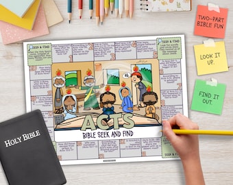 ACTS Bible Seek and Find, Books of the Bible Scavenger Hunt Game as Kids Activity for Sunday School or Christian Homeschooling