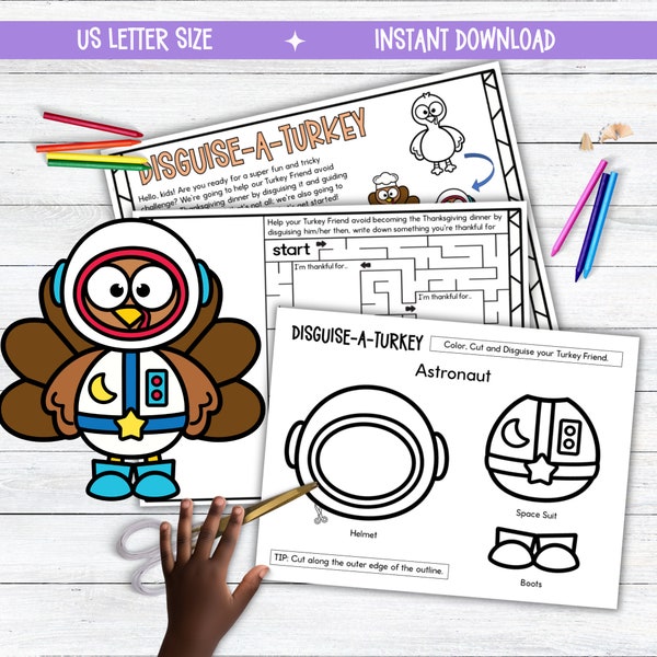 Disguise-a-Turkey Activity Kit for Kids, Thanksgiving Craft and Coloring Activity for Kids, Educational Paper Crafts for Thanksgiving