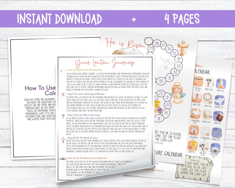 40 Days of Lent Countdown Calendar, Lenten Scripture Calendar for ...