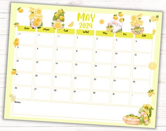 May 2024 Lemon Gnome Calendar, EDITABLE/FILLABLE Lemon Gnome Monthly Calendar, Printable Calendar, Instant Download