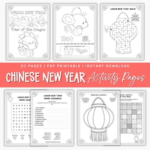 Chinese New Year Coloring Activity Pages | Lunar New Year Kids Activity | Chinese Zodiac, Year of the Dragon Worksheets