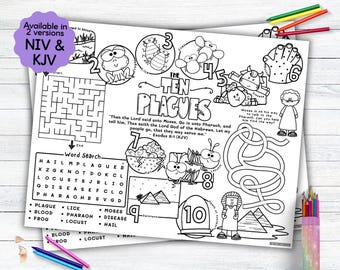 Les dix plaies, l&#39;histoire de la Bible de Moïse, un napperon à colorier pour Pessa&#39;h, activité pour enfants à l&#39;école du dimanche ou à la maison