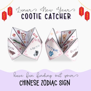 Attrape-cootie du Nouvel An lunaire - Nouvel an chinois, jeu de diseuse de bonne aventure en papier pour l'année du dragon - PDF - téléchargement immédiat