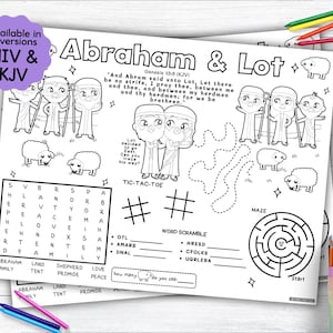Abraham and Lot Activity Placemat, Bible Story Coloring Placemat as Kids Activity for Sunday School or Homeschooling