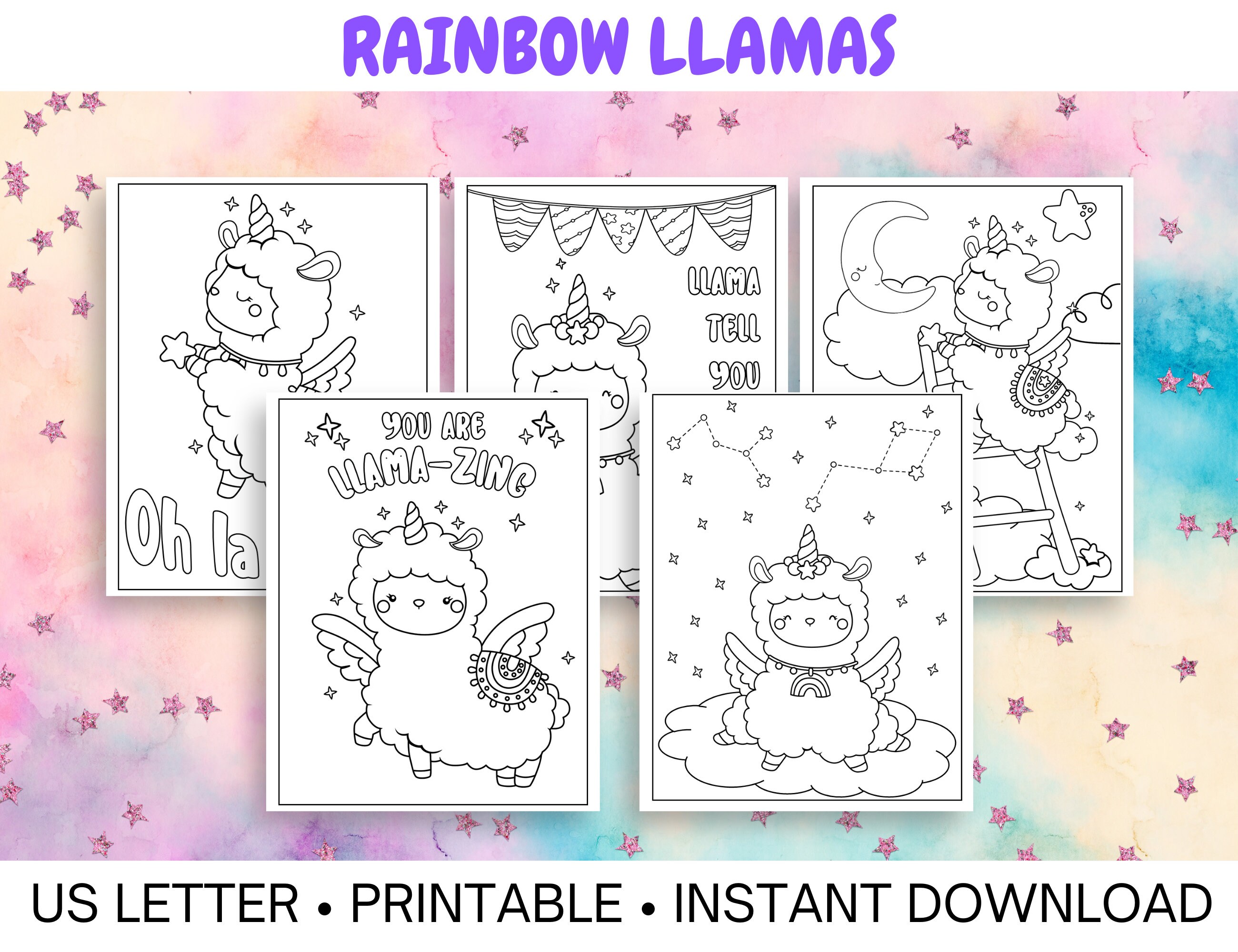 Rainbow Llama Coloring Pages - Printable Llamacorn Coloring Pages for ...
