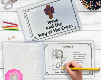 Stations of the Cross Printable for Kids, Jesus Way of the Cross Coloring Pages for Lent, Easter Story at Children's Church, Sunday School