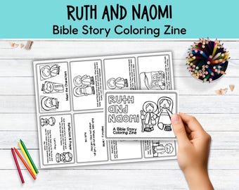 Ruth en Naomi Bijbelverhaal Kleurplaat Zine voor kinderen | Afdrukbaar miniboek | Zondagsschoolactiviteit