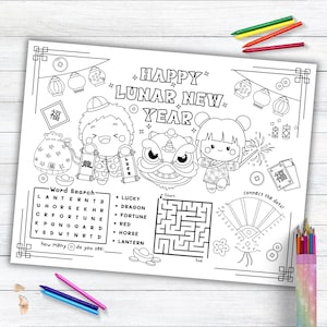 Chinese New Year Activity Placemat, Lunar New Year Coloring Placemat for the Year of the Dragon