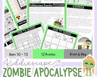 Zombie Apocalypse Salle d’évasion imprimable pour les enfants | Activité amusante et éducative pour les enfants pour Halloween