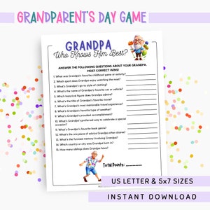 Who Knows Grandpa Best? Printable Game - Grandparent&#39;s Day Game - Family Reunion Printable Games