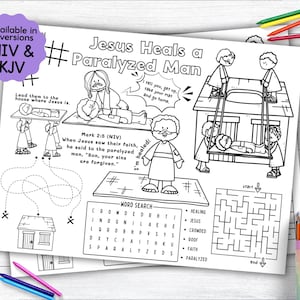 Jesus Heals a Paralyzed Man Activity Placemat, Jesus Bible Story Coloring Placemat as Kids Activity for Sunday School or Homeschooling