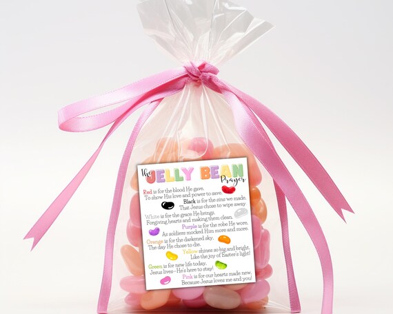 Jelly Bean Prayer Candy Bag Tag – Printable Easter Favor, Easter Sunday Candy Treat Tag