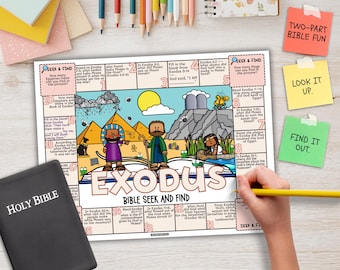 Exodus Bible Seek and Find, Books of the Bible Scavenger Hunt Scripture Game as Kids Activity for Sunday School or Christian Homeschooling