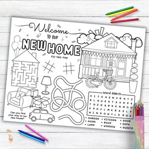 Inwijdingsfeest activiteit Placemat, Inwijdingsfeest Party Games | Inwijdingsfeestspellen | Huis zegen kleuren placemat, nieuwe thuisspellen afdrukbaar