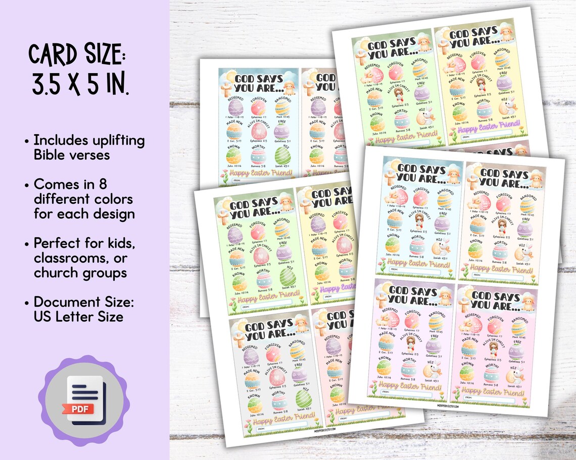 Easter Bible Verse Scripture Cards for Kids - Printable Cards (PDF) - Etsy