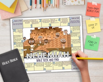 ネヘミヤ記聖書探しゲーム、聖書の書物宝探しゲーム、日曜学校やキリスト教のホームスクーリング向けの子供向けアクティビティ